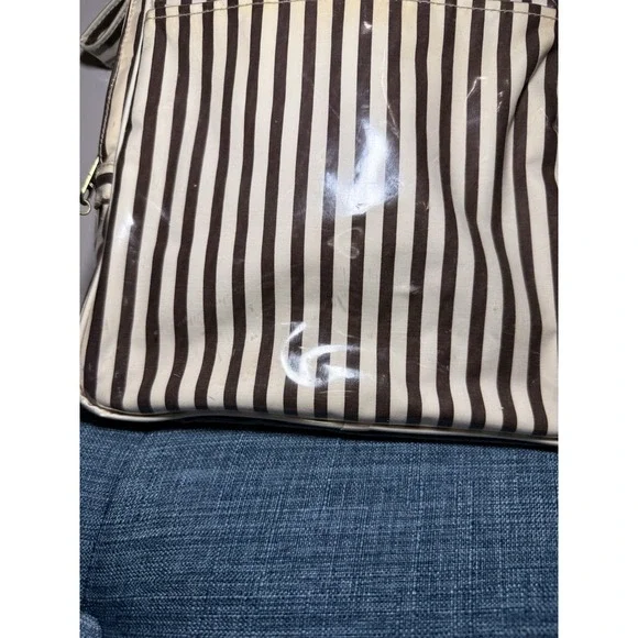 Vintage Henri Bendel Centennial Stripe Large Clear Vinyl Makeup Bag 12 X 9 X 4" - Picture 2 of 16